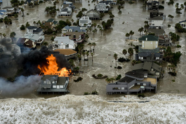 Flooding and a house fire after Hurricane Ike