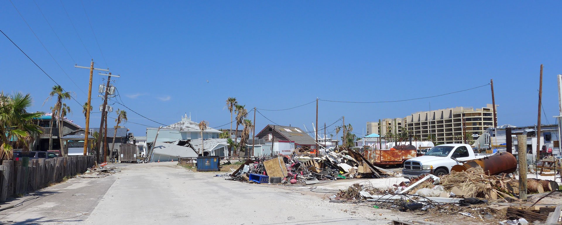 Hurricane damage in a city street