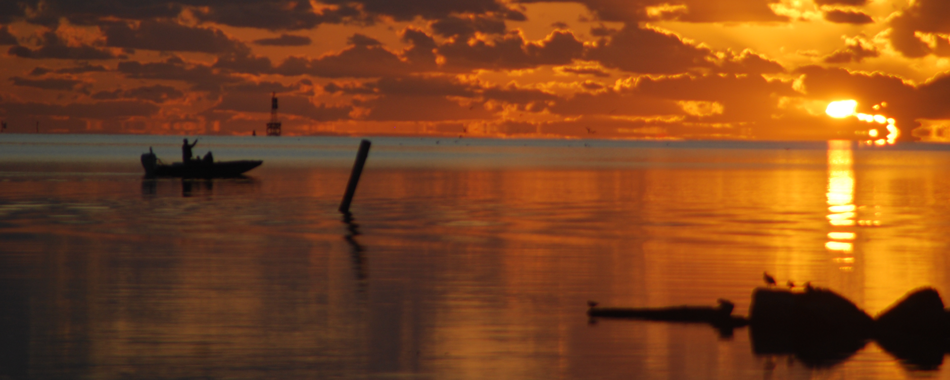 Sunset on coast oilspill