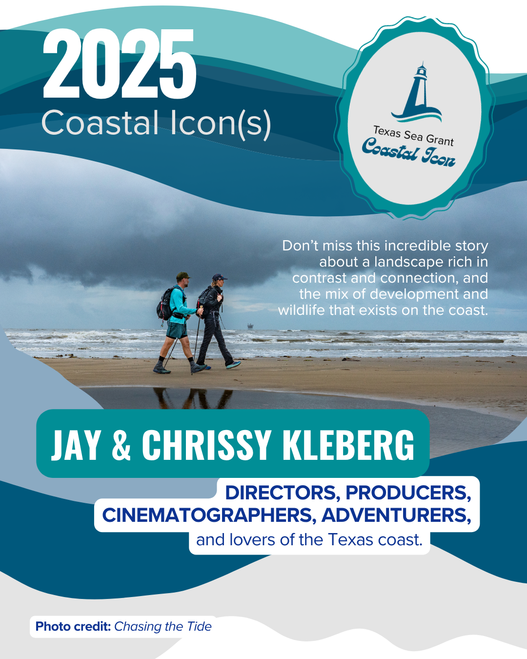 Jay and Chrissy walking through a thunderstorm on Galveston's coast