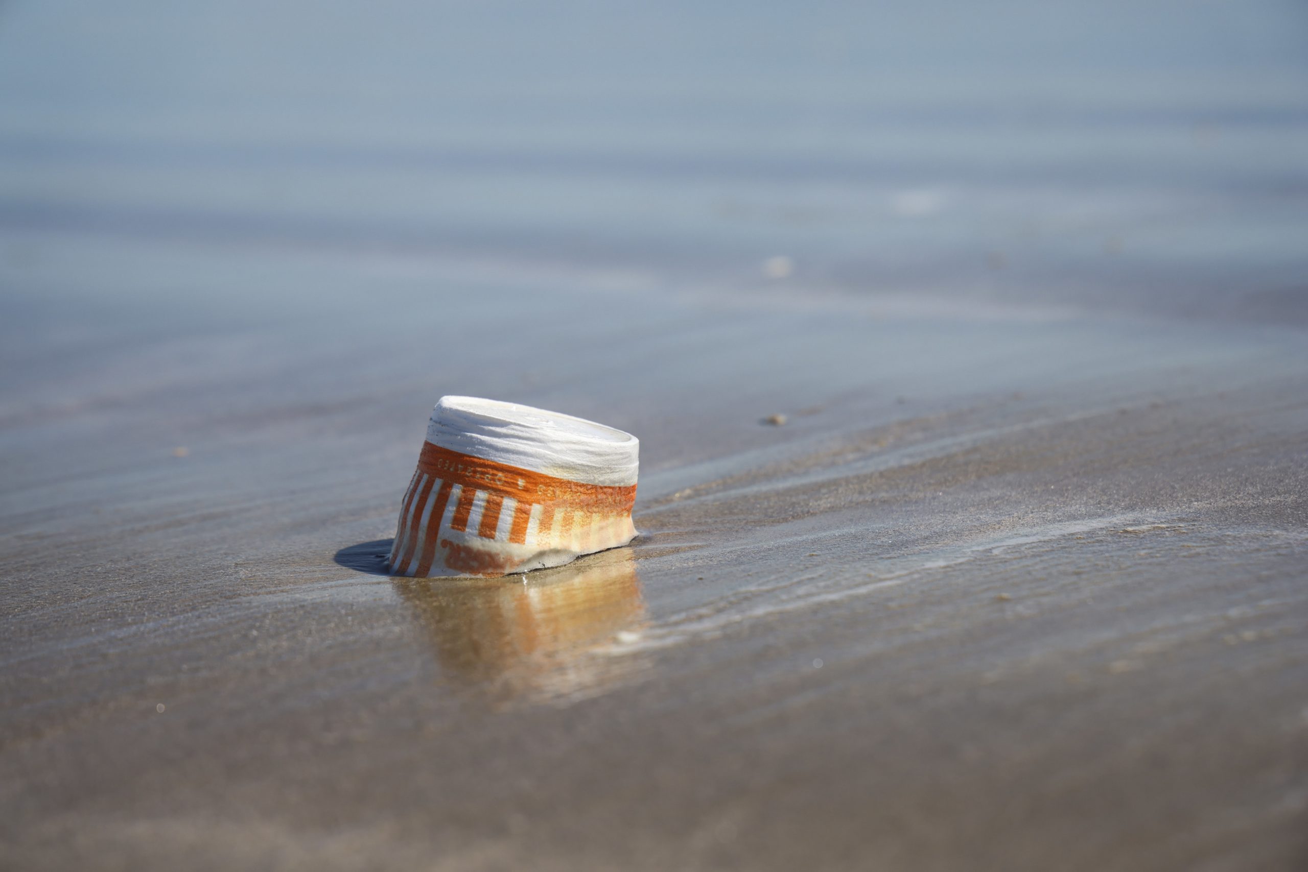 A polysterene Cup on the beach at Padre Island