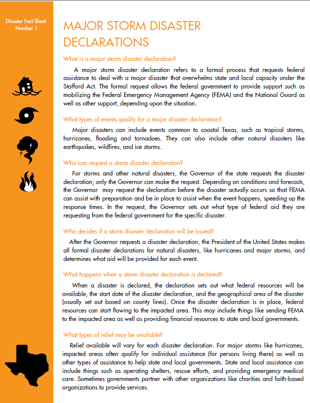 Major Storm Disaster Declarations (TEXAS)