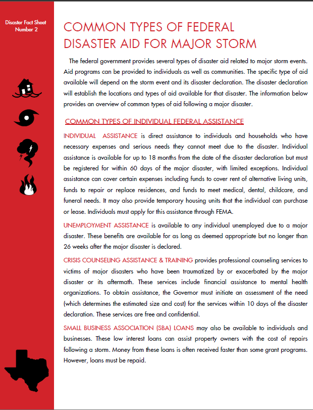 Common Types of Federal Disaster Aid For Major Storm (TEXAS)