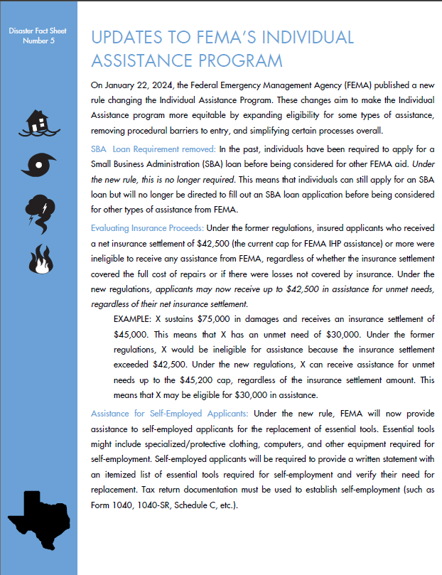 Updates to FEMA's Individual Assistance Program (TEXAS)