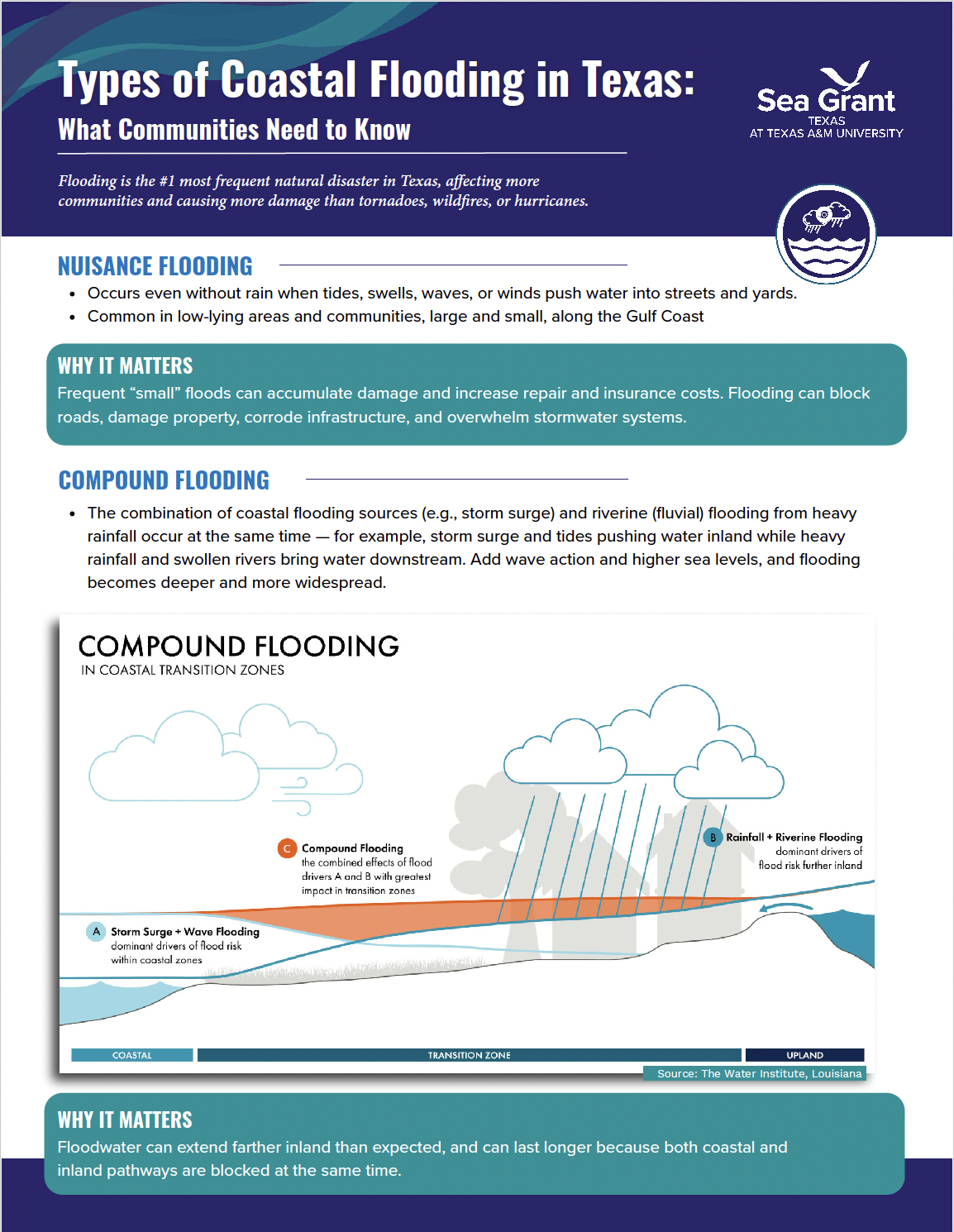 The cover page for the Types of coastal flooding in Texas Flyer